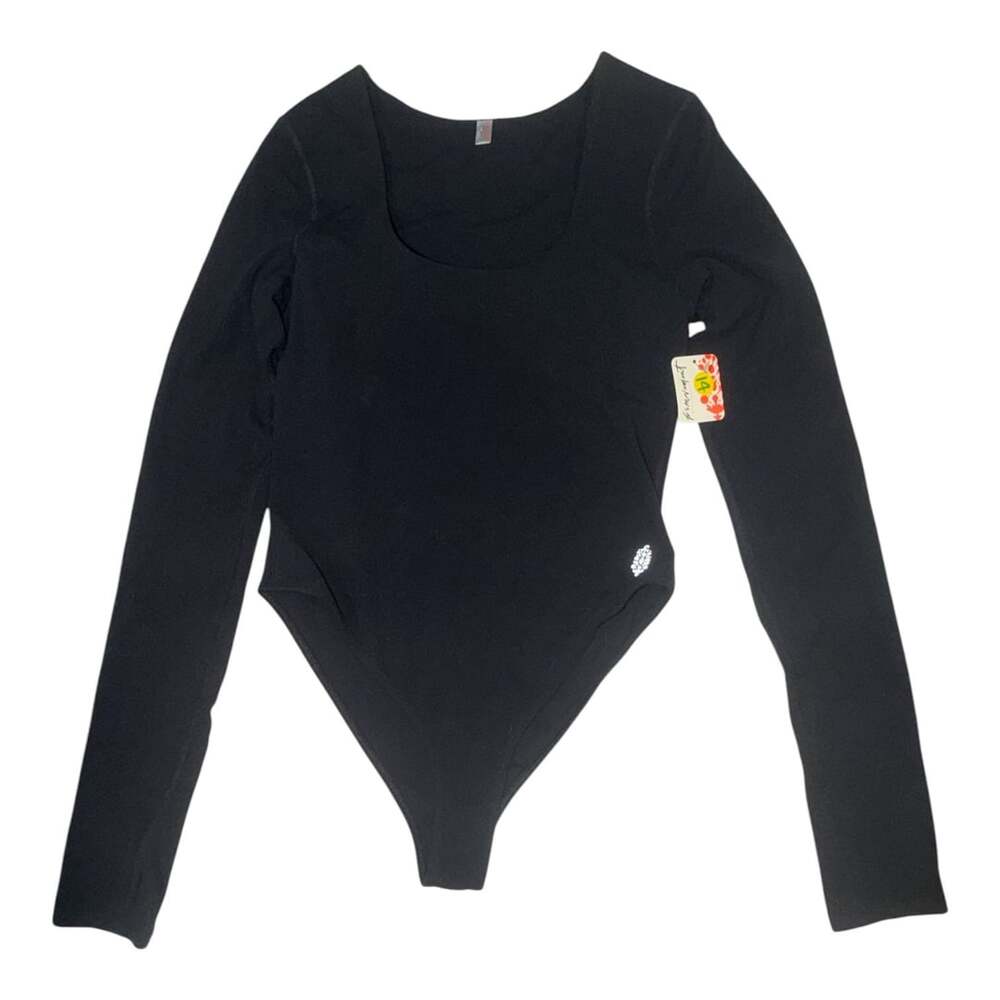 Free People Movement Falling For Basics Long Sleeve Scoop  Bodysuit Black Size M